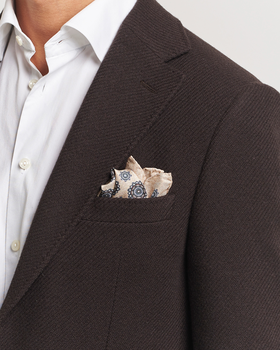 Heren |  | Amanda Christensen | Silk Twill Printed Flower Pocket Square Cream