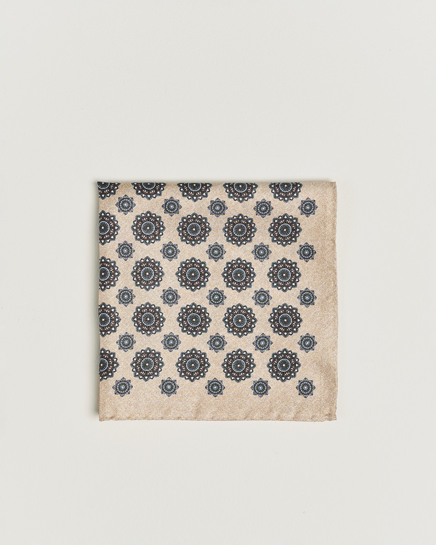 Heren |  | Amanda Christensen | Silk Twill Printed Flower Pocket Square Cream