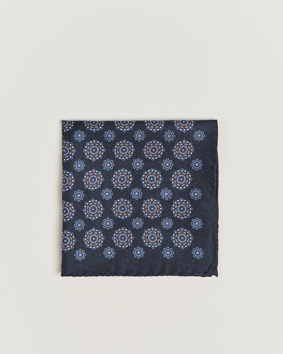 Heren |  | Amanda Christensen | Silk Twill Printed Flower Pocket Square Navy