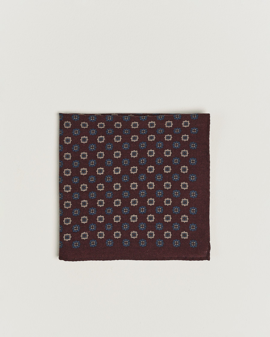 Heren |  | Amanda Christensen | Wool Flannel Printed Flower Pocket Square Wine