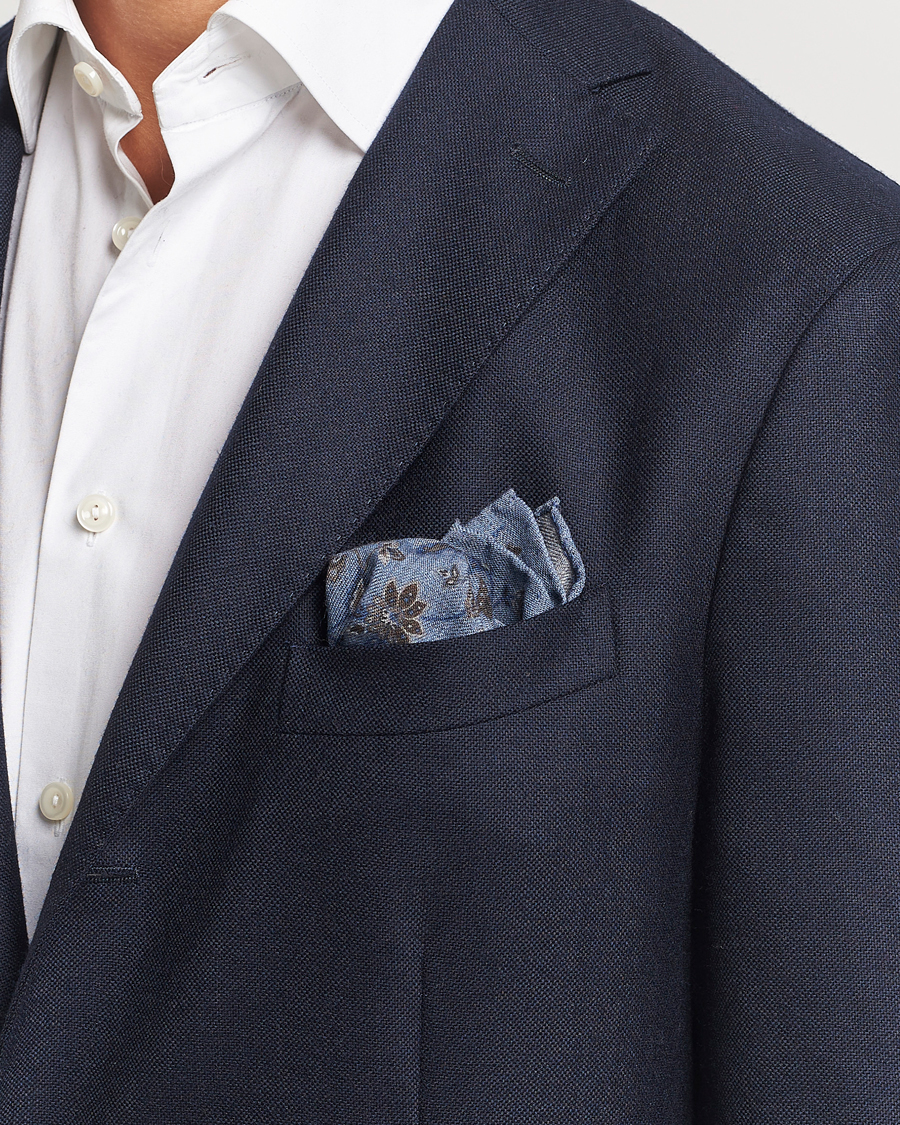 Heren |  | Amanda Christensen | Wool Flannel Printed Flower Pocket Square Blue