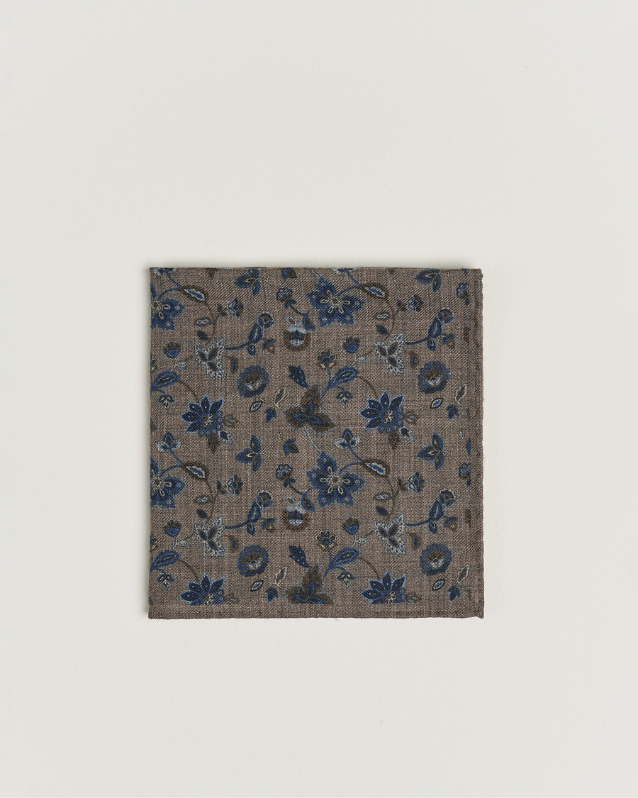 Heren |  | Amanda Christensen | Wool Flannel Printed Flower Pocket Square Brown