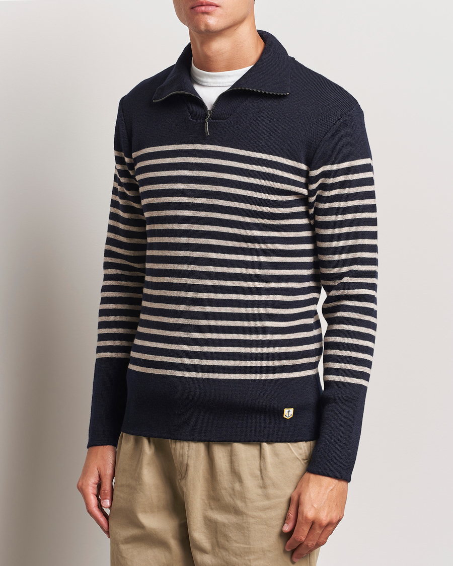 Heren |  | Armor-lux | Pull Camionneur Wool Half Zip Navy/Sandstone