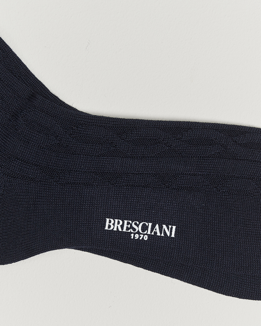 Heren |  | Bresciani | Link Ribbed Wool Socks Navy