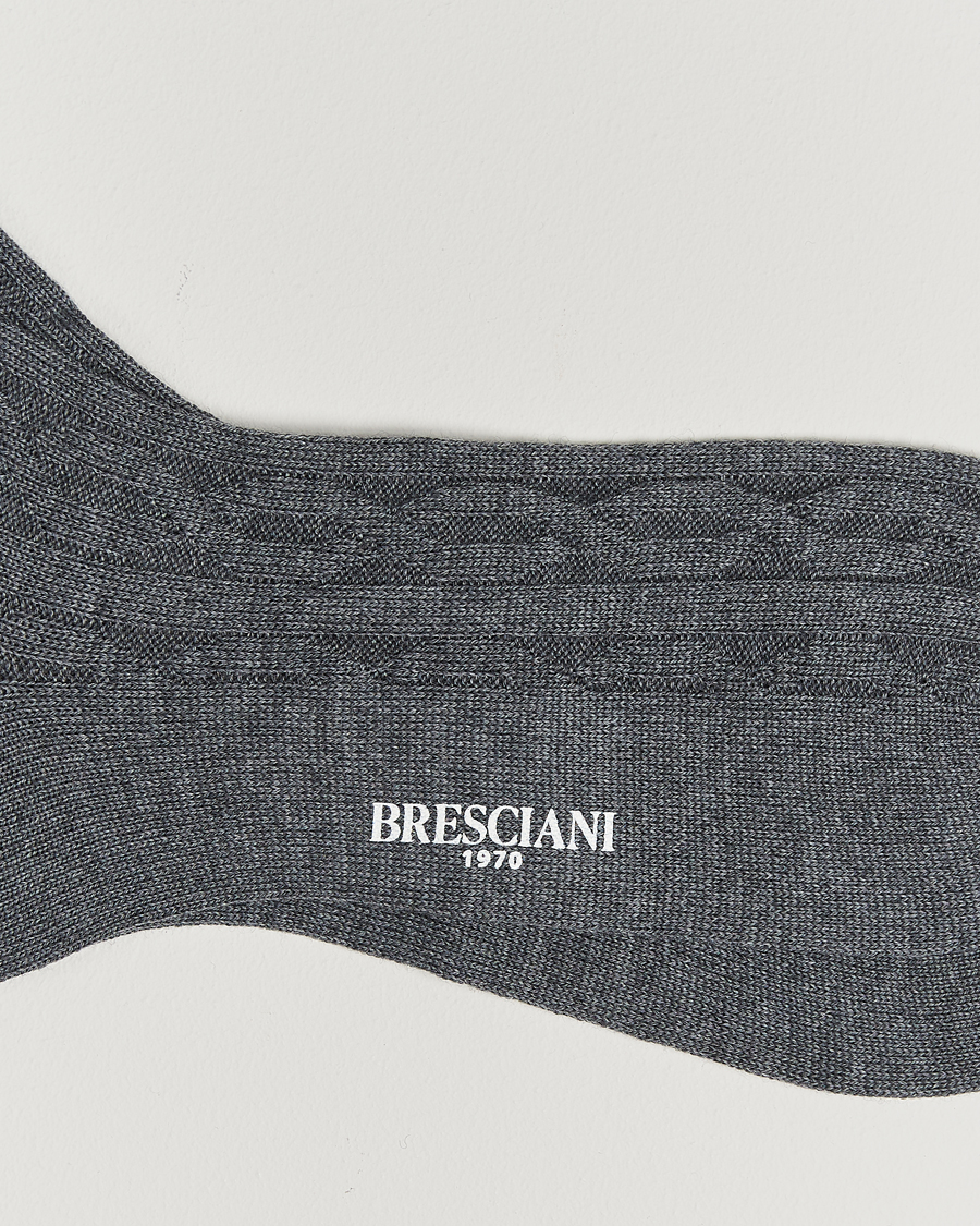 Heren |  | Bresciani | Link Ribbed Wool Socks Light Grey