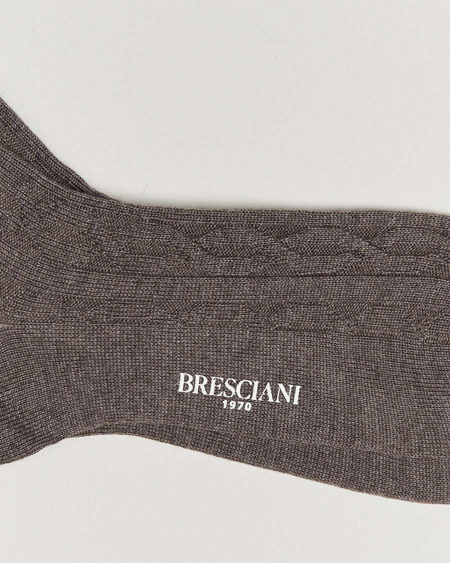 Heren |  | Bresciani | Link Ribbed Wool Socks Taupe