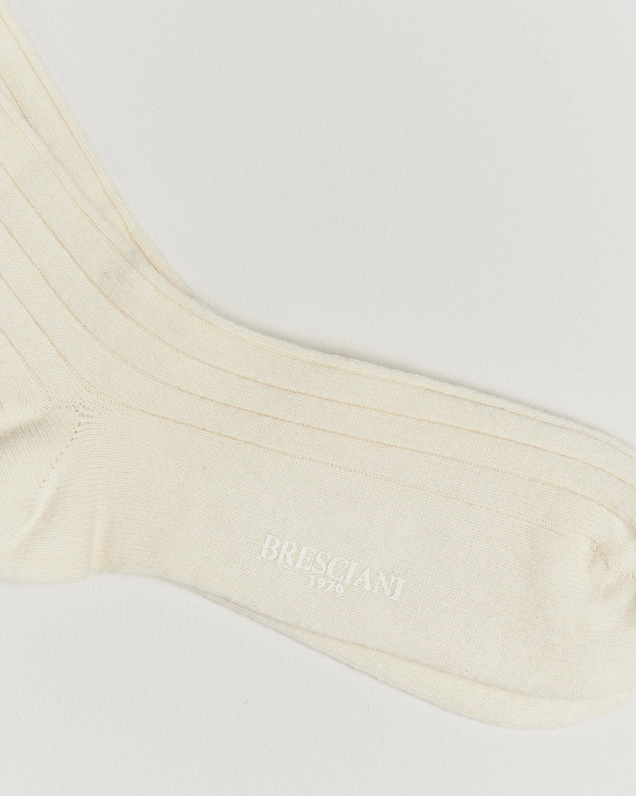 Heren |  | Bresciani | Wool/Cashmere Ribbed Socks White