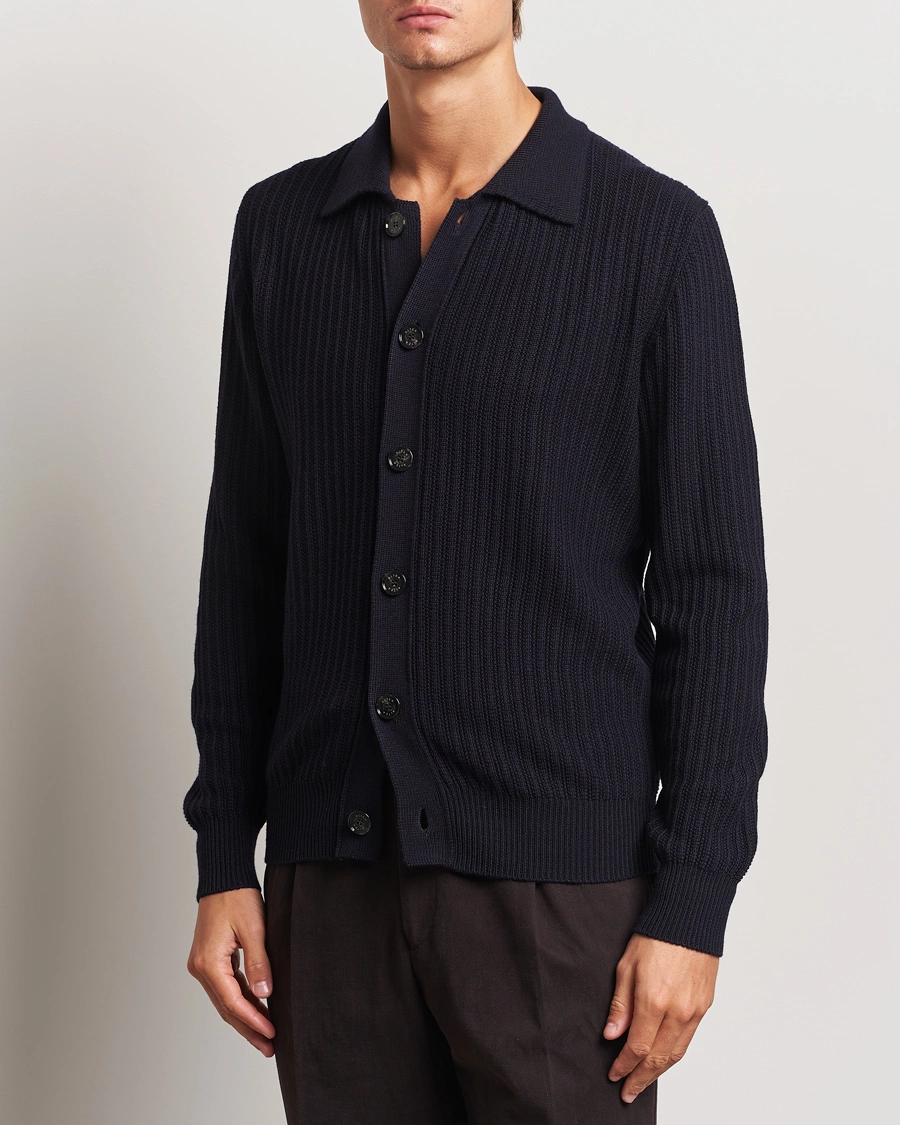 Heren |  | Altea | Rib Wool Cardigan Navy