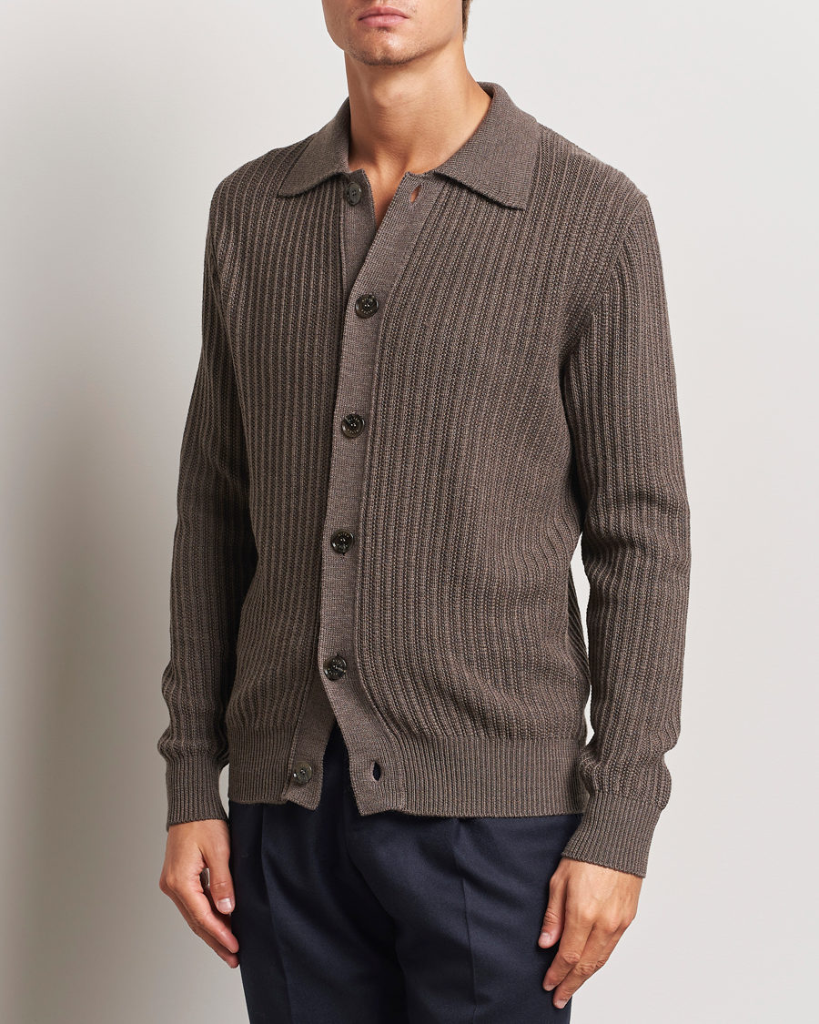 Heren |  | Altea | Rib Wool Cardigan Taupe