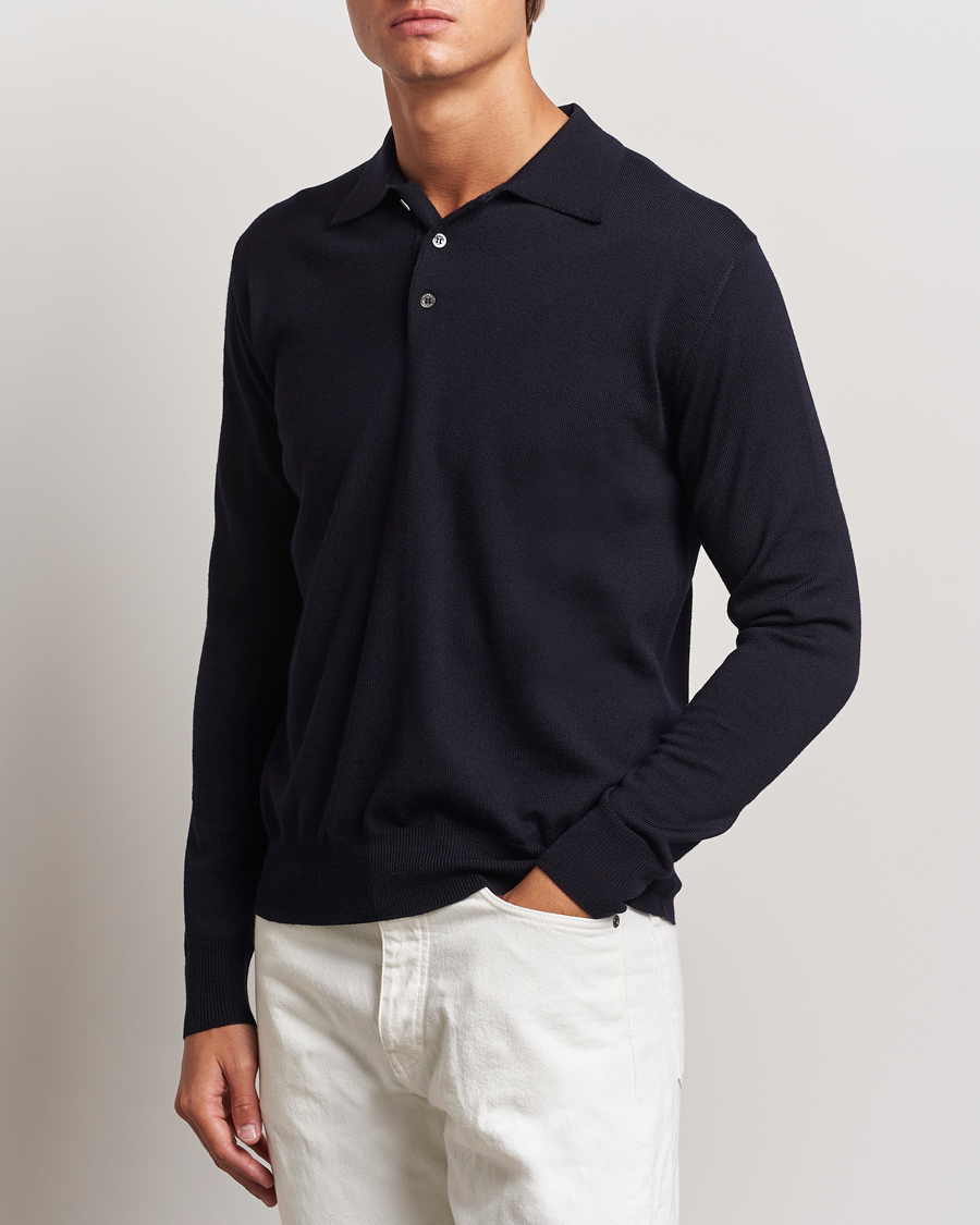 Heren |  | Altea | Merino Long Sleeve Polo Navy