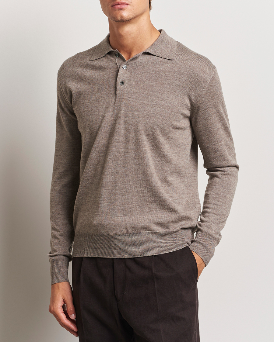 Heren |  | Altea | Merino Long Sleeve Polo Beige