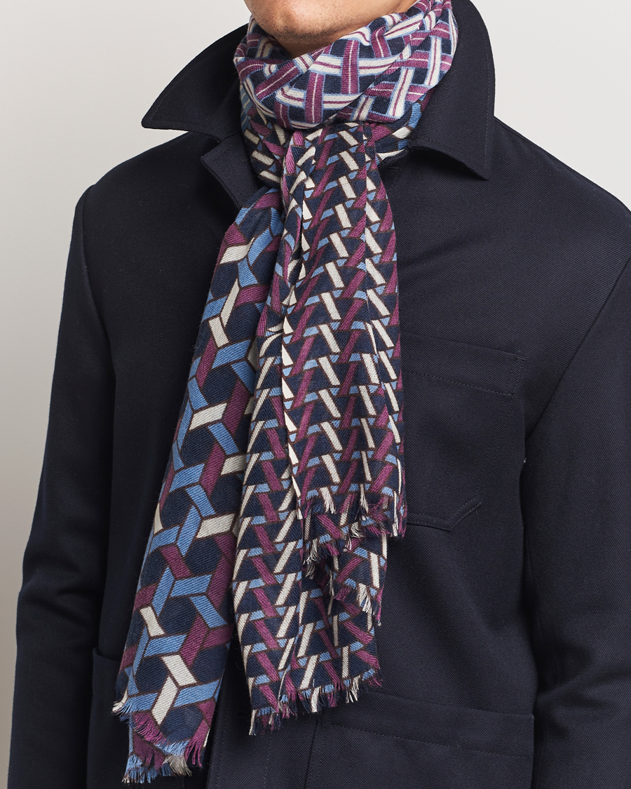 Heren |  | Altea | Printed Wool Scarf Navy