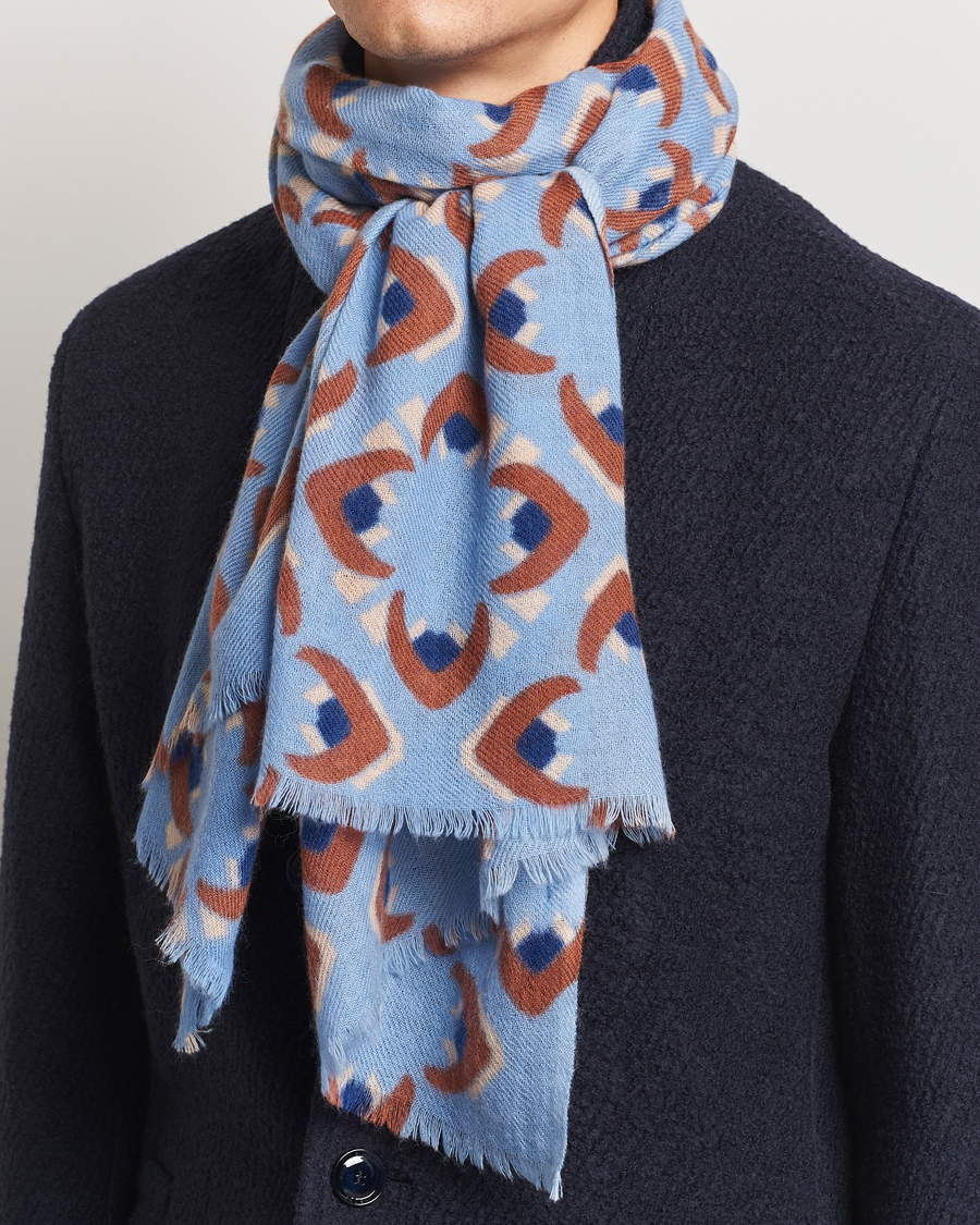 Heren |  | Altea | Printed Wool/Cashmere Scarf Light Blue