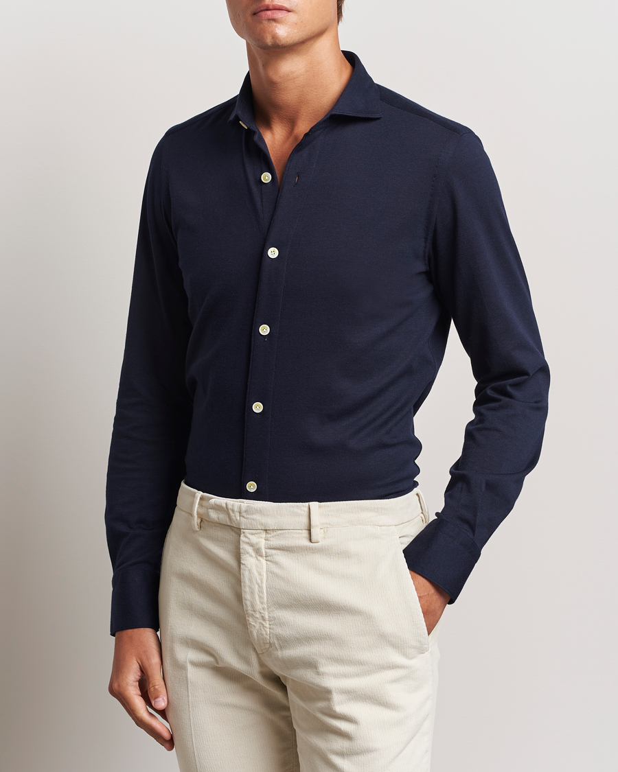 Heren | Poloshirts | Finamore Napoli | Cotton/Cashmere Jersey Shirt Navy