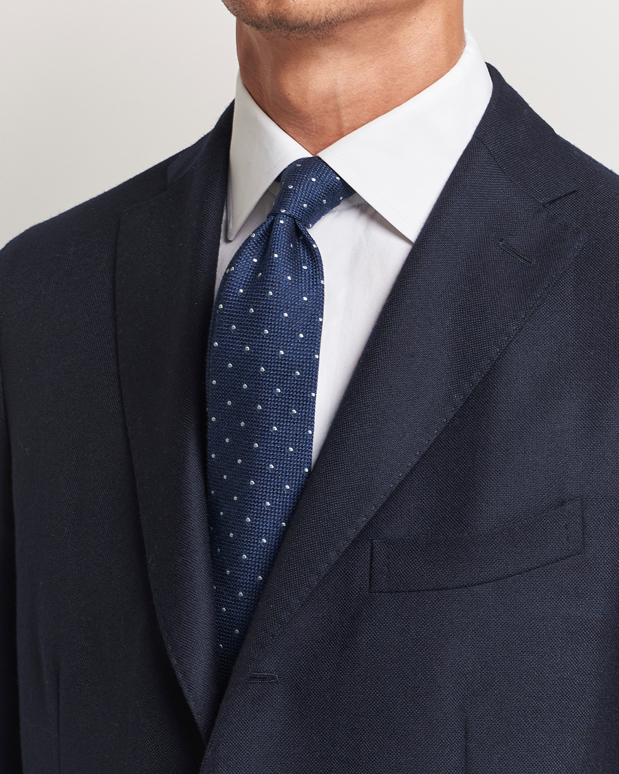 Heren |  | Finamore Napoli | Wool/Silk Grenadine Dot Tie Navy