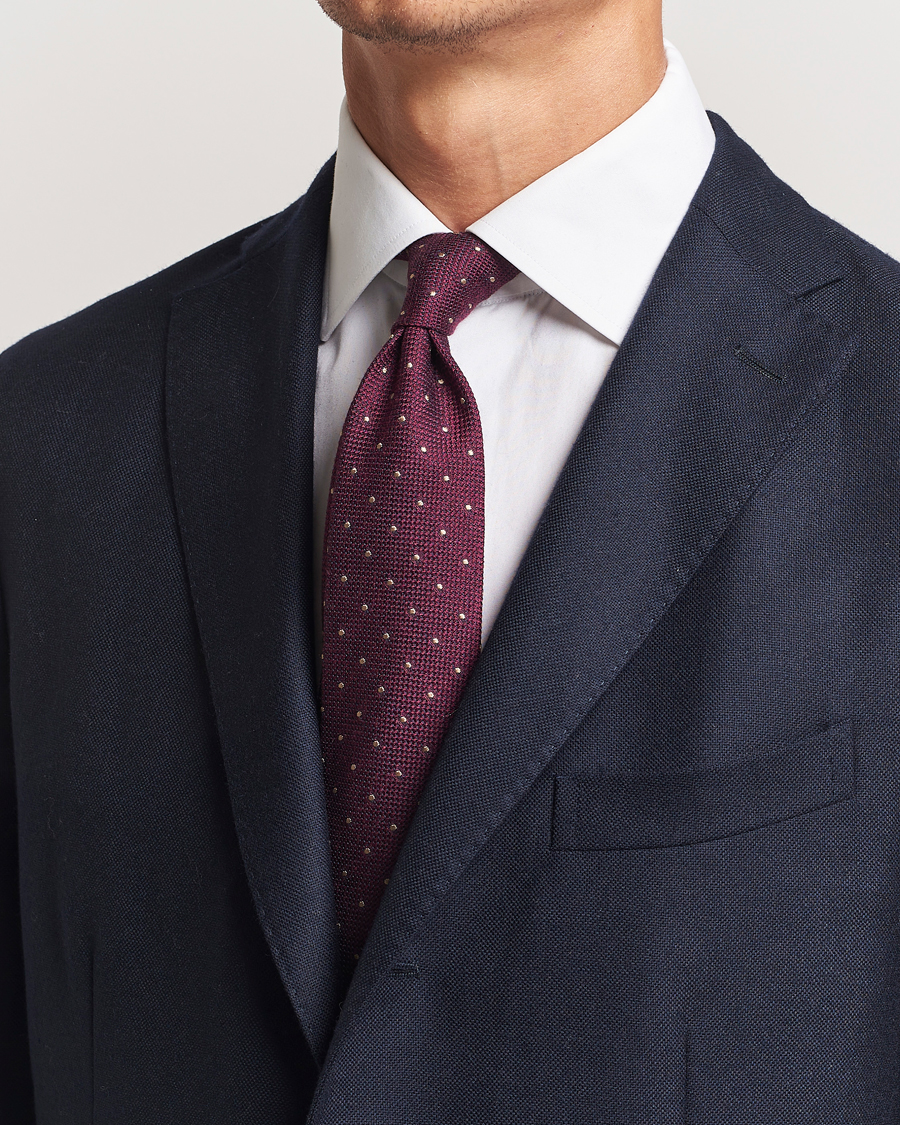 Heren |  | Finamore Napoli | Wool/Silk Grenadine Dot Tie Burgundy