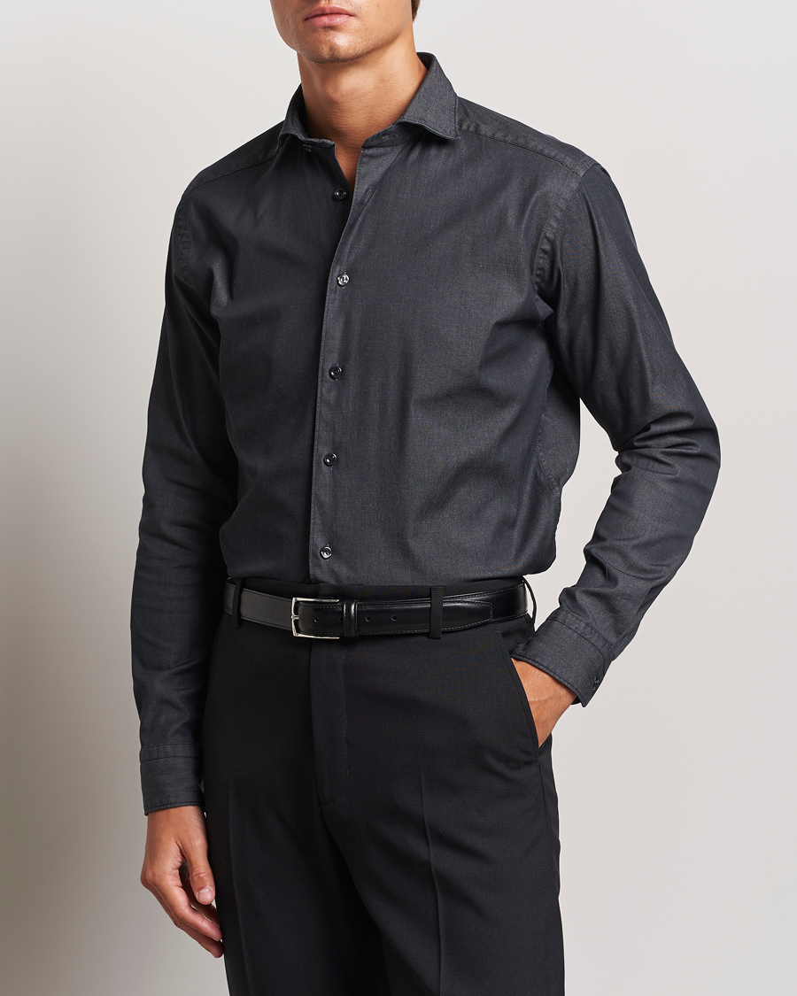 Heren |  | Eton | Slim Fit Stretch Denim Shirt Black