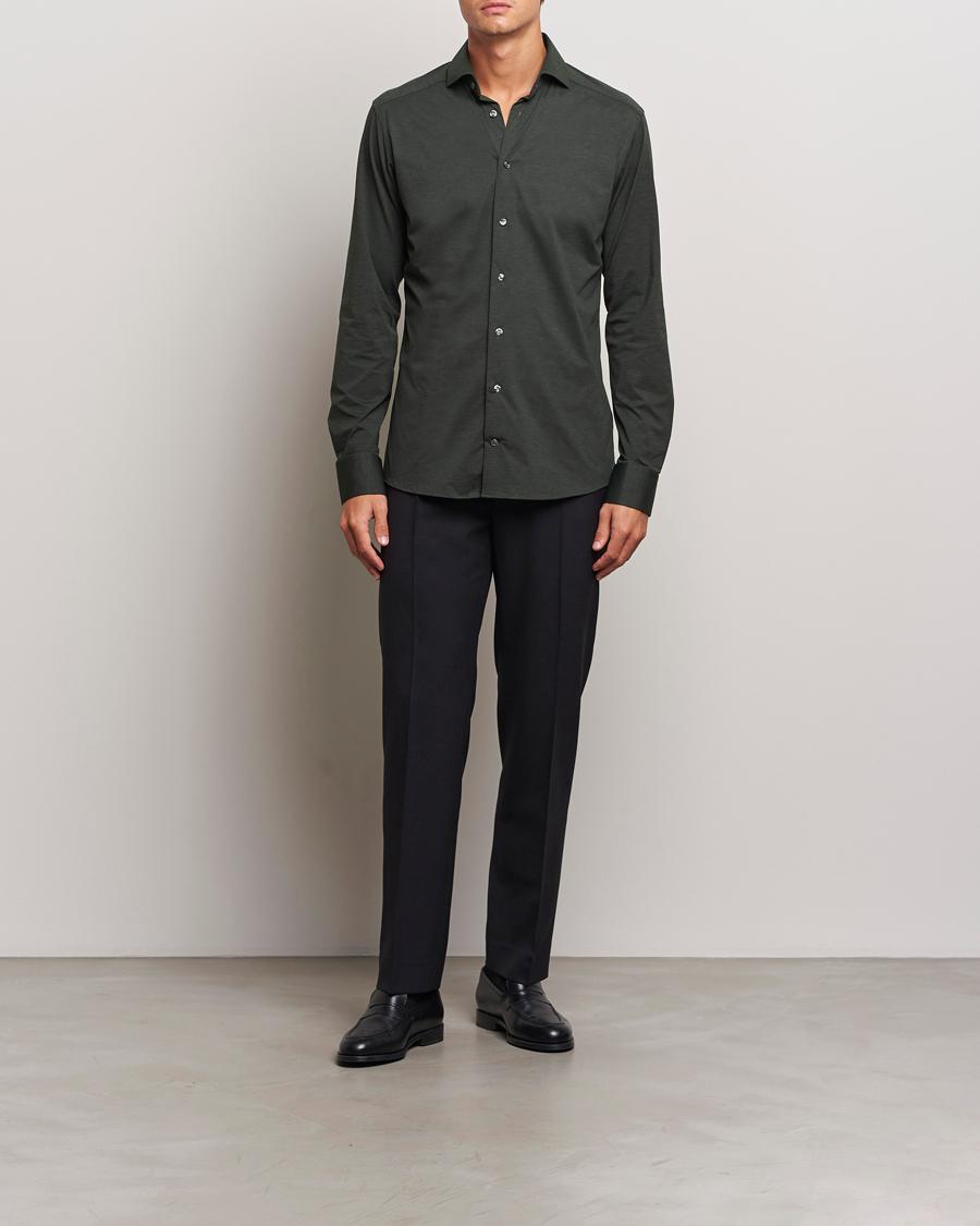 Heren |  | Eton | Slim Fit Four Way Stretch Shirt Dark Green