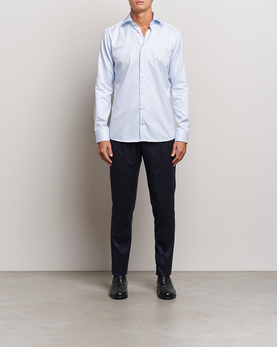 Heren | Business & Beyond - Formal | Eton | Slim Fit Signature Twill Striped Shirt Blue/White