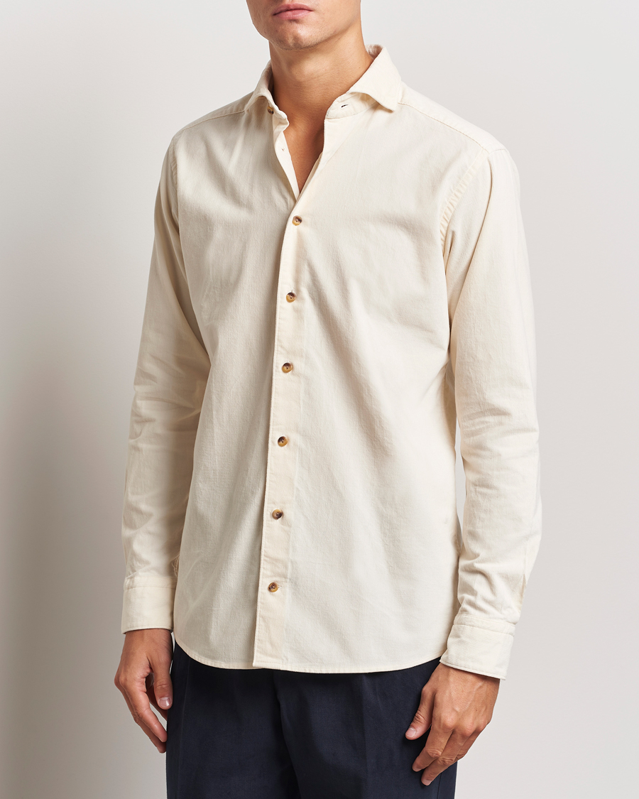 Heren | Corduroy Overhemden | Eton | Slim Fit Fine Wale Corduroy Shirt Off White