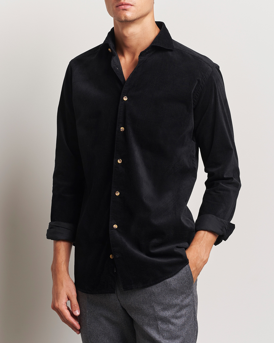 Heren |  | Eton | Slim Fit Fine Wale Corduroy Shirt Black