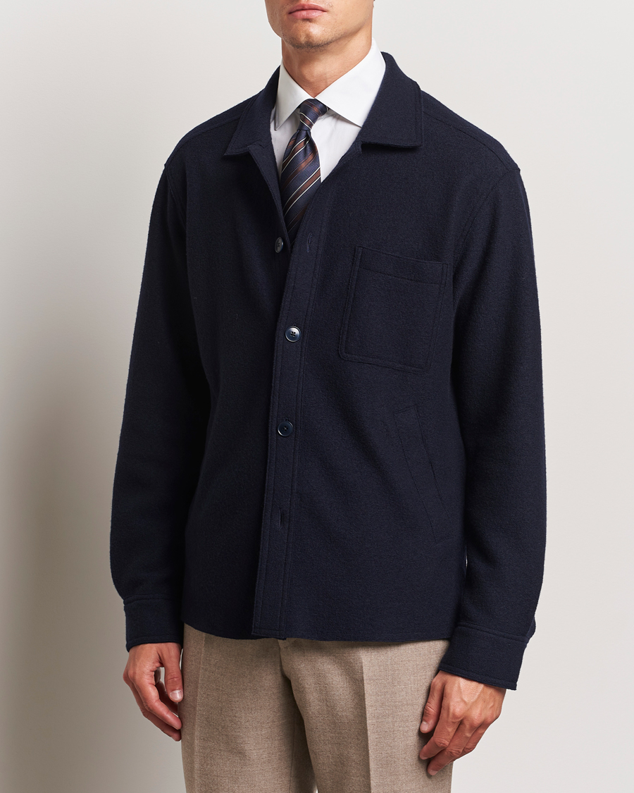 Heren | Business & Beyond - Formal | Eton | Boiled Wool Overshirt Navy Blue