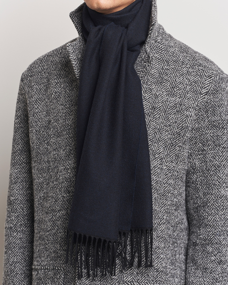 Heren |  | Eton | Merino Wool Herringbone Scarf Navy Blue