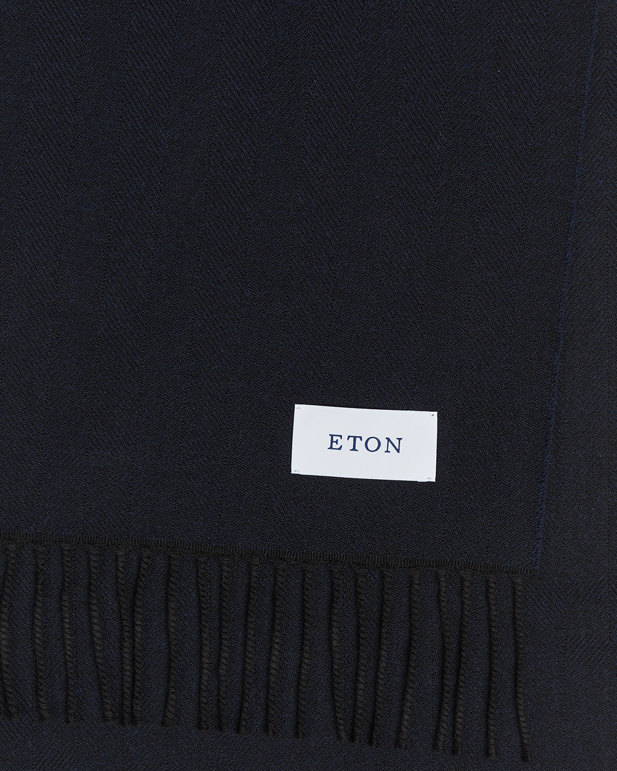 Heren |  | Eton | Merino Wool Herringbone Scarf Navy Blue