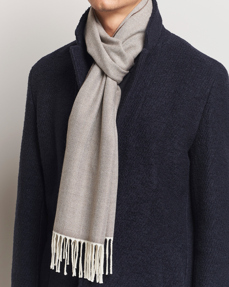 Heren |  | Eton | Merino Wool Herringbone Scarf Beige