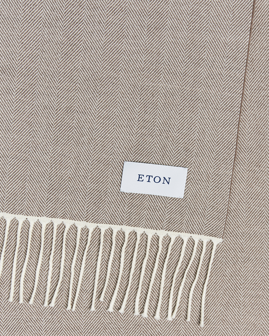 Heren |  | Eton | Merino Wool Herringbone Scarf Beige