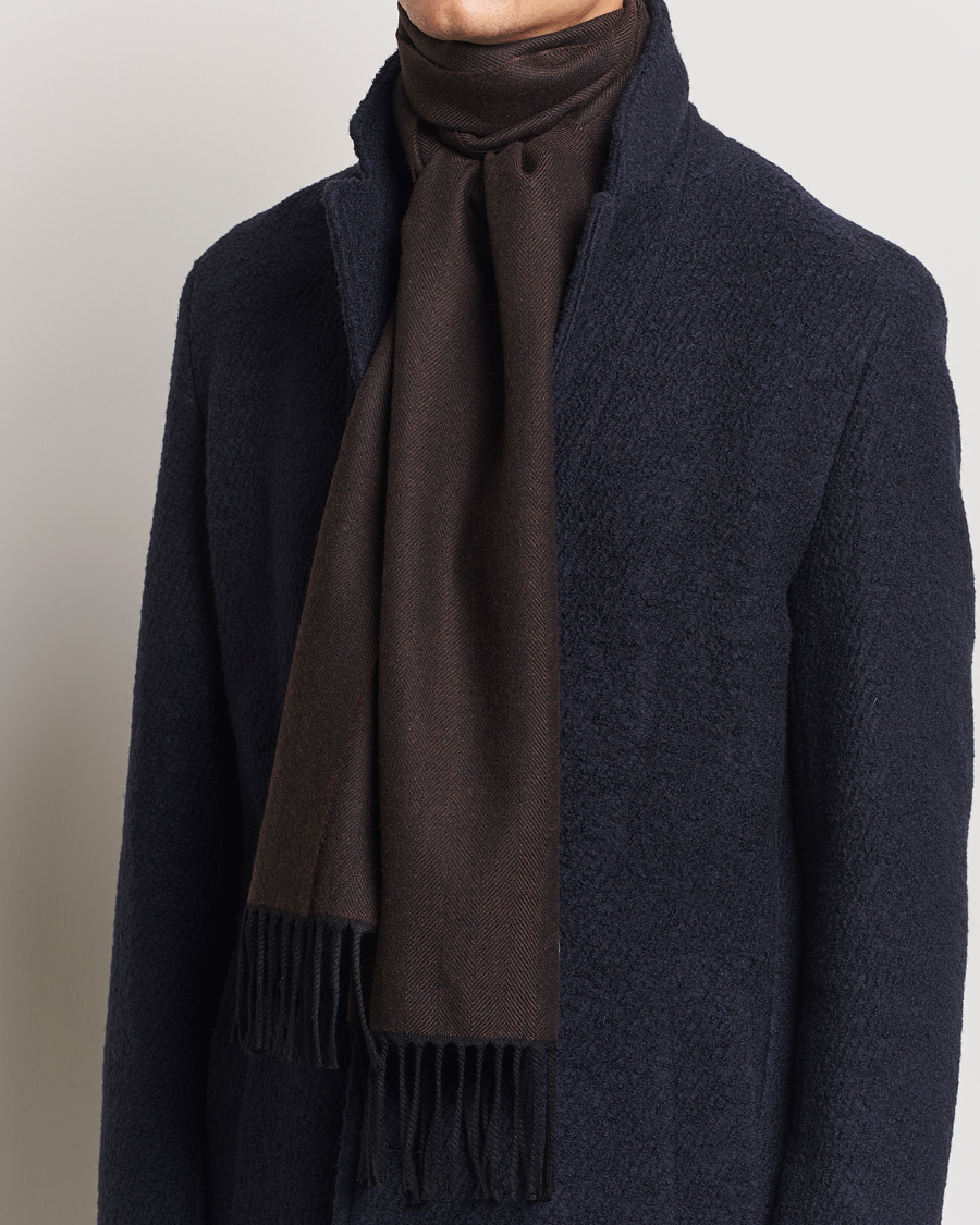 Heren |  | Eton | Merino Wool Herringbone Scarf Dark Brown