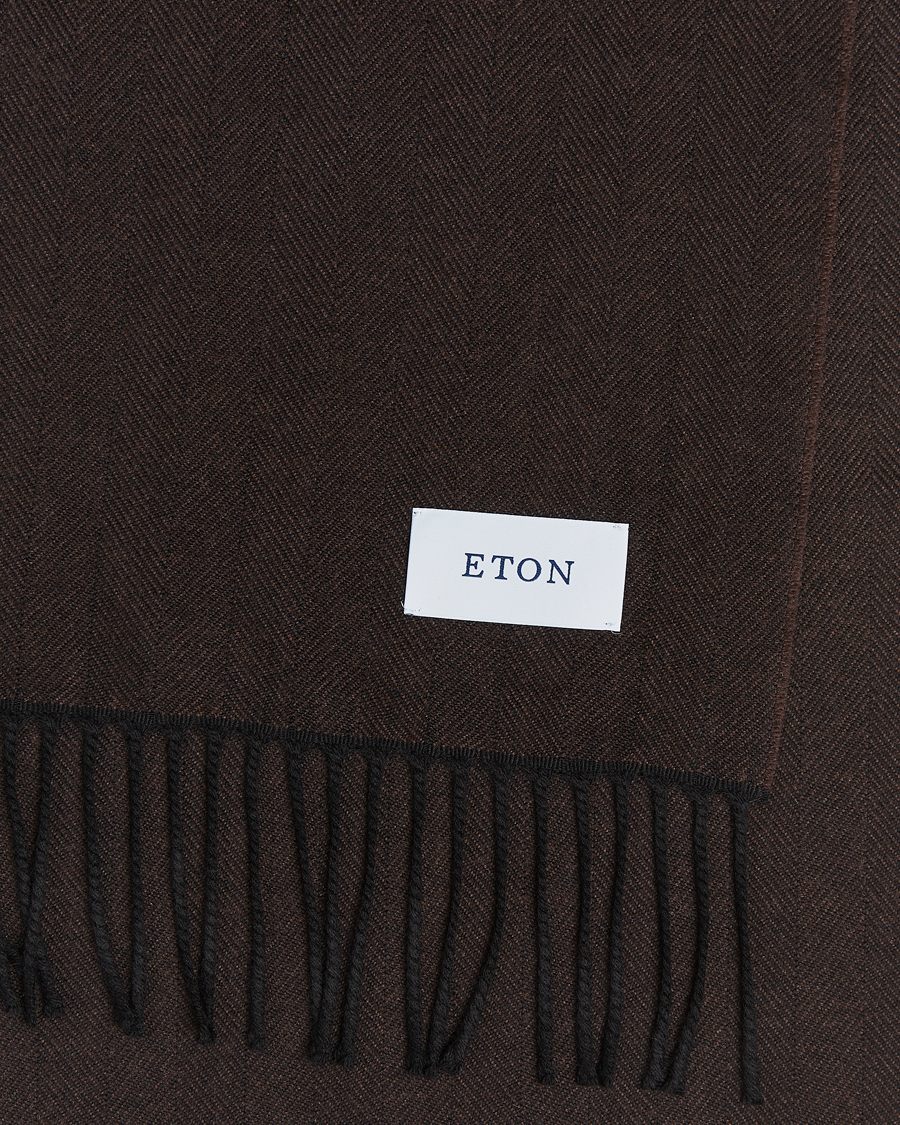 Heren |  | Eton | Merino Wool Herringbone Scarf Dark Brown