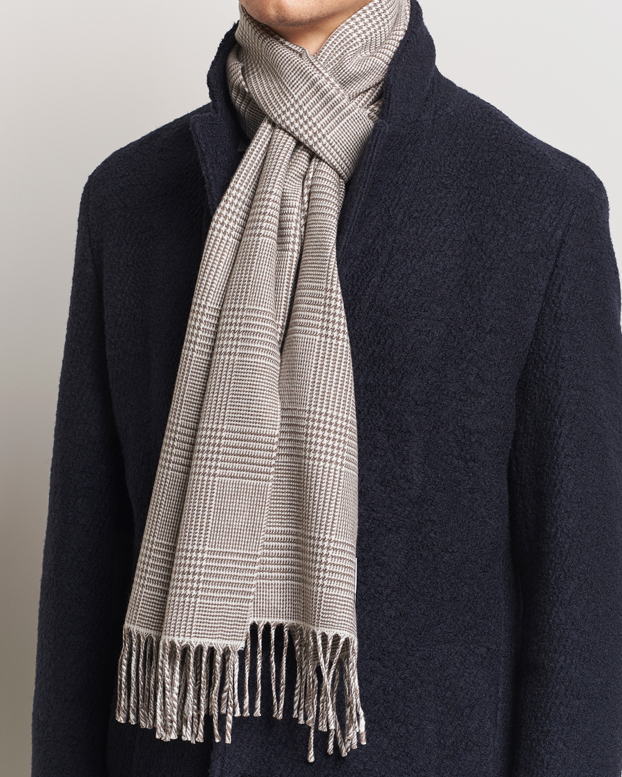 Heren |  | Eton | Merino Wool Prince Of Wales Scarf Beige