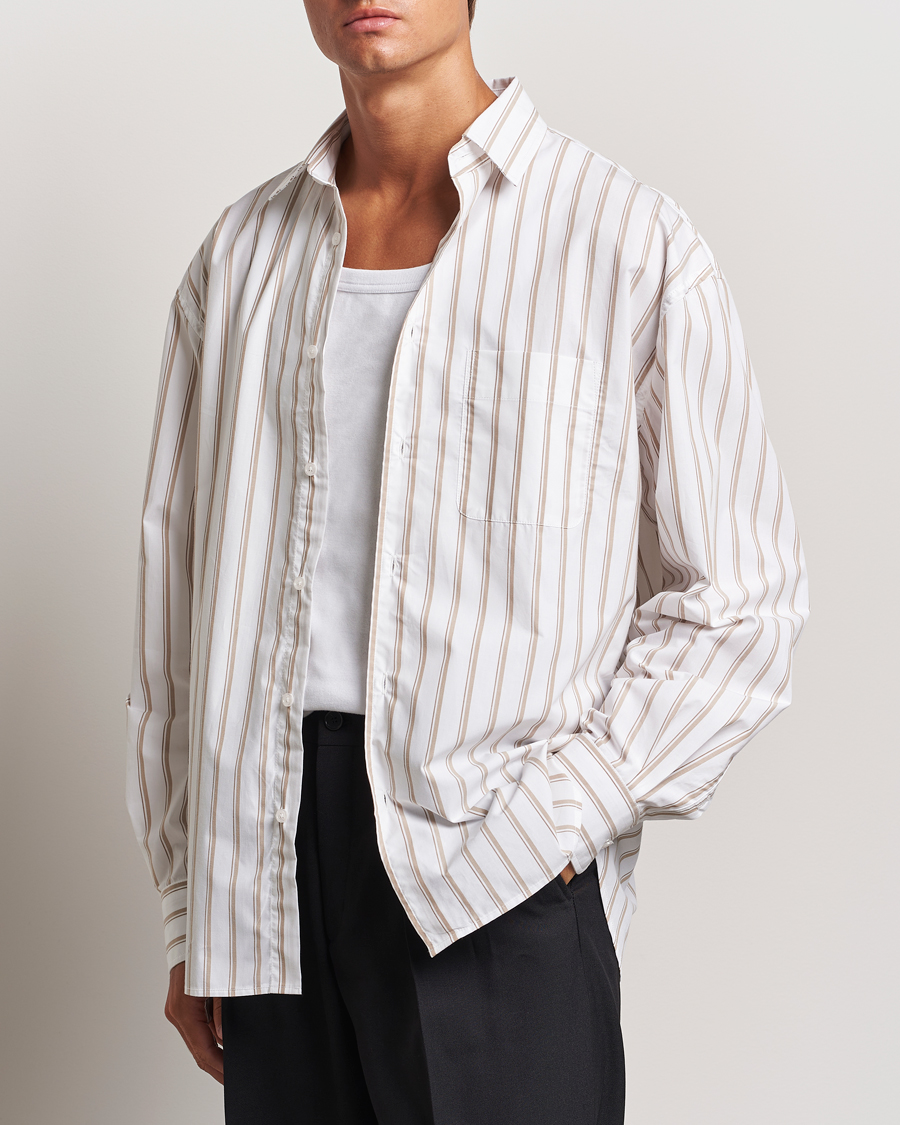 Heren | Overhemden | Filippa K | Classic Relaxed Striped Shirt Light Brown/Canvas Beige