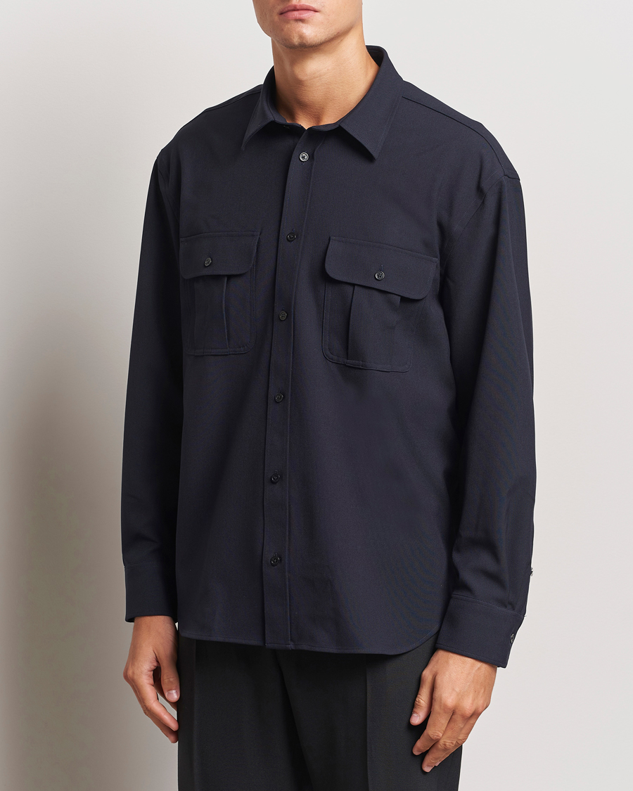 Heren | Business & Beyond - Casual | Filippa K | Relaxed Flannel Patch Pocket Shirt Navy