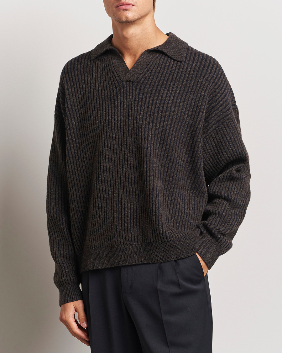 Heren |  | Filippa K | Rib Knitted Polo Shirt Mocha/Navy