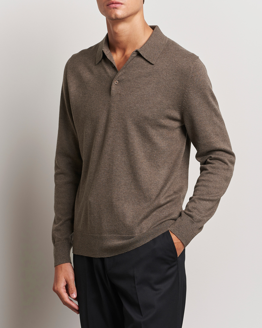 Heren |  | Filippa K | Knitted Polo Shirt Dark Sage Melange