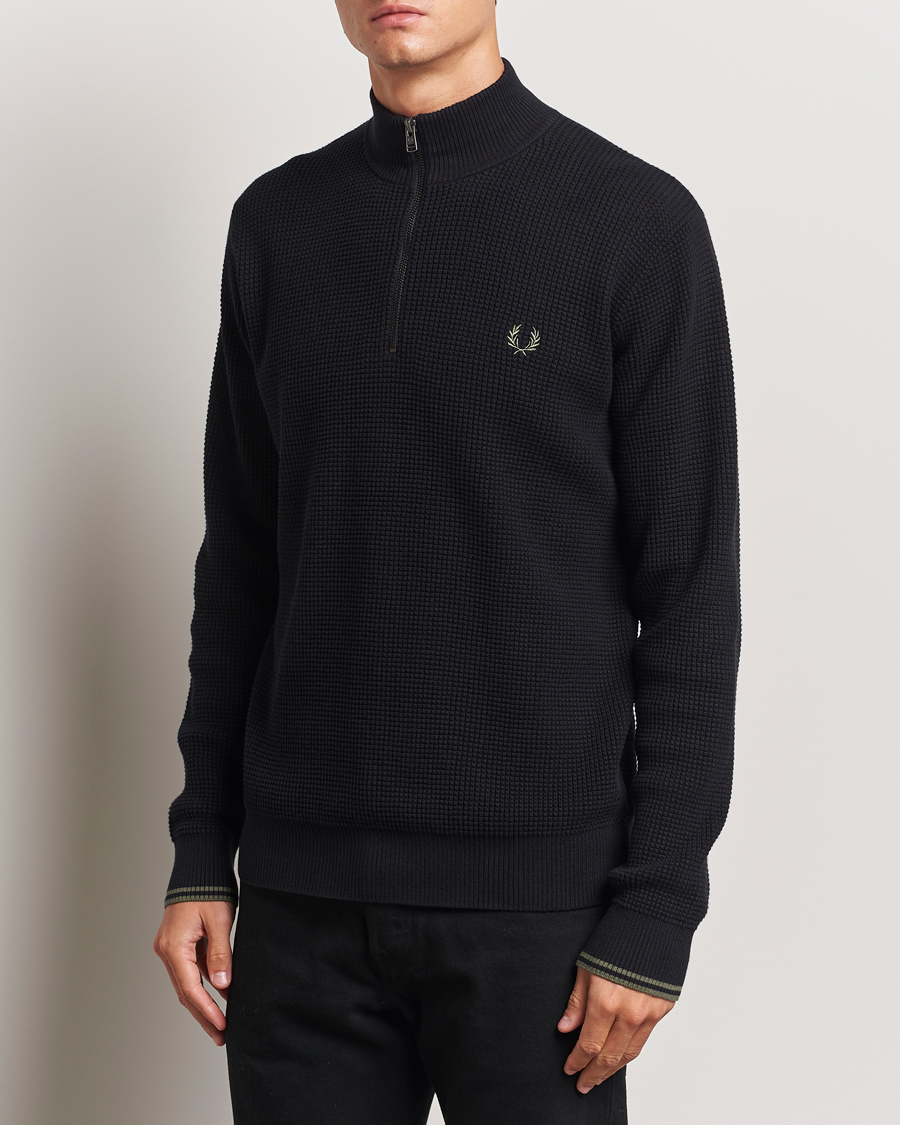 Heren |  | Fred Perry | Waffle Stitch Half Zip Black