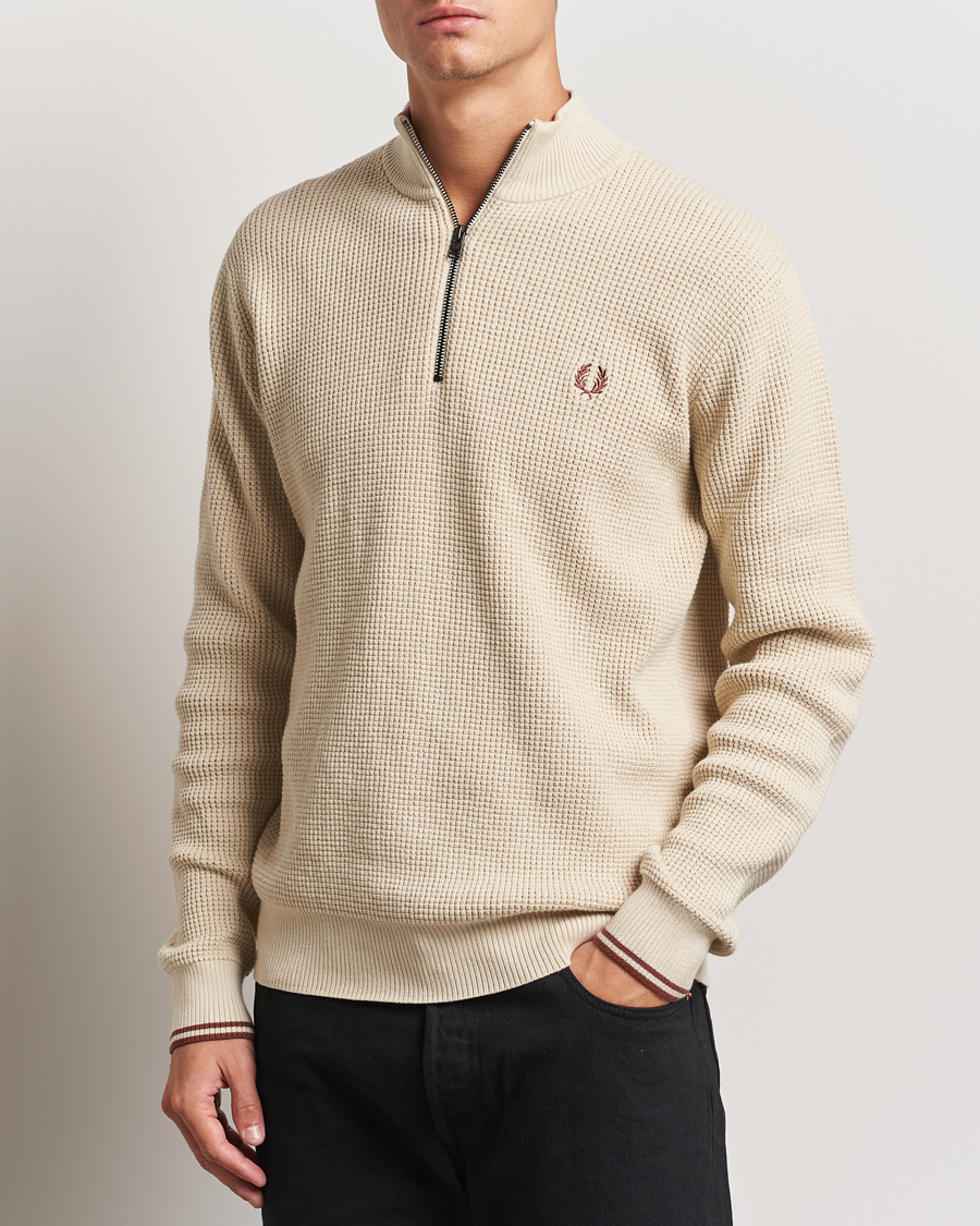 Heren |  | Fred Perry | Waffle Stitch Half Zip Oatmeal