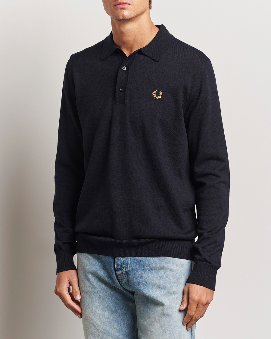 Heren | Gebreide poloshirts | Fred Perry | Knitted Long Sleeve Polo Navy