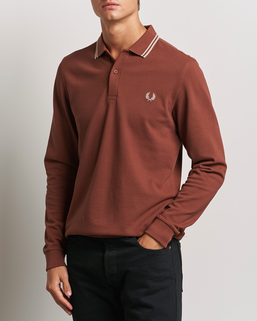 Heren |  | Fred Perry | Twin Tipped Long Sleeve Polo Shirt Whiskey Brown