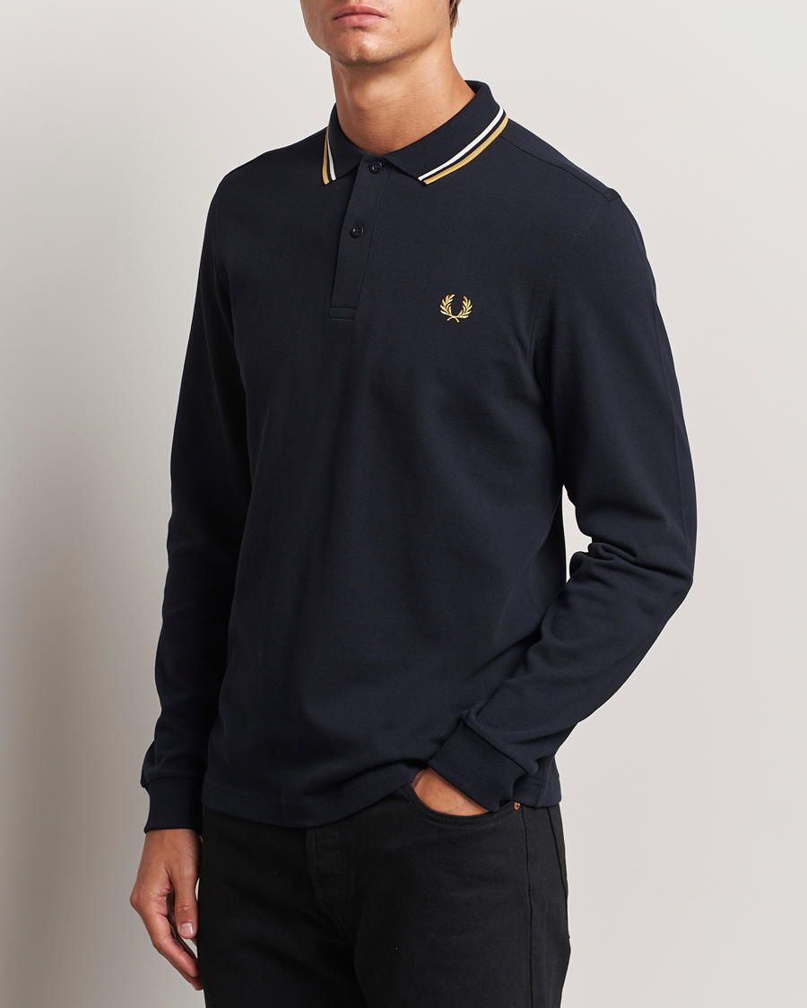 Heren |  | Fred Perry | Twin Tipped Long Sleeve Polo Shirt Navy