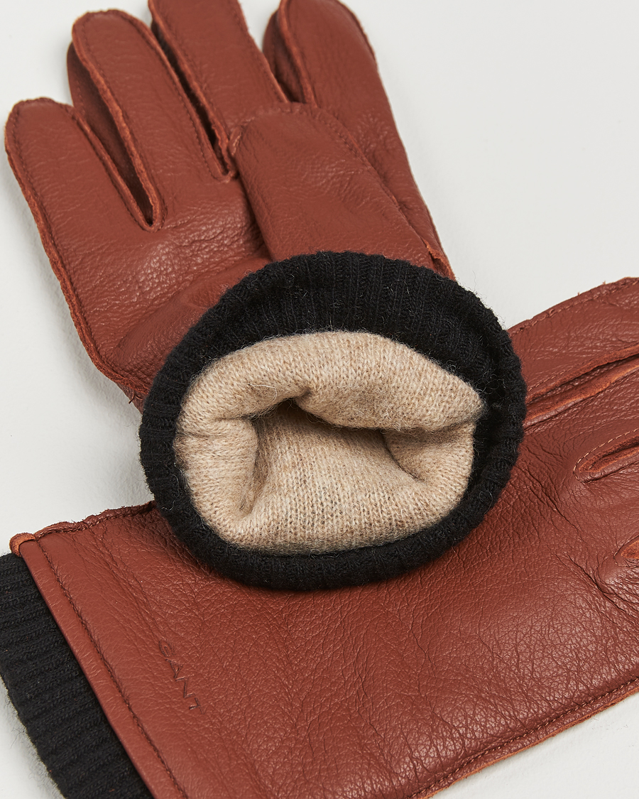 Heren |  | GANT | Cashmere Lined Leather Gloves Cognac Brown