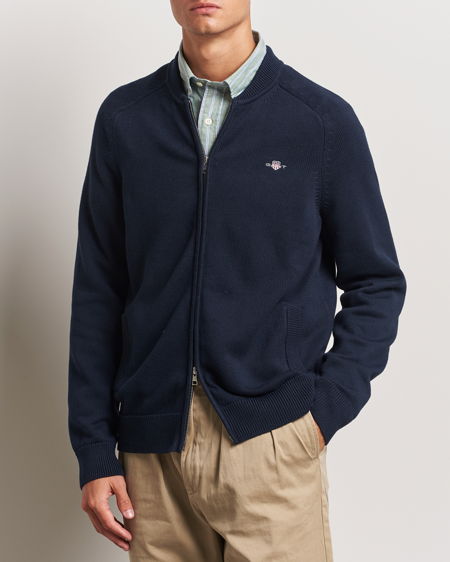 Heren |  | GANT | Casual Cotton Bomber Cardigan Evening Blue