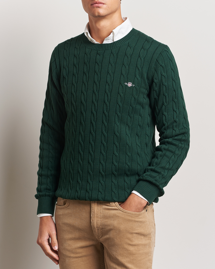 Heren |  | GANT | Cotton Cable Crew Neck Tartan Green