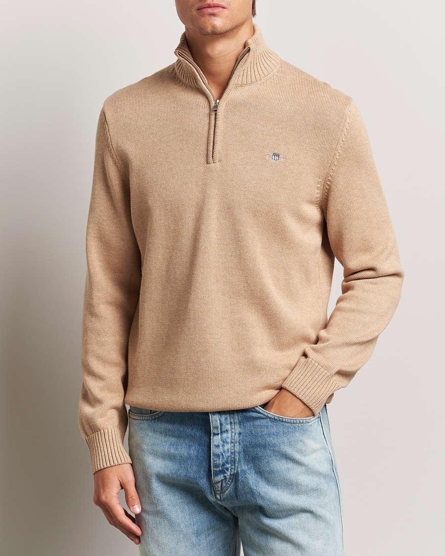 Heren |  | GANT | Cotton Half Zip Khaki Melange