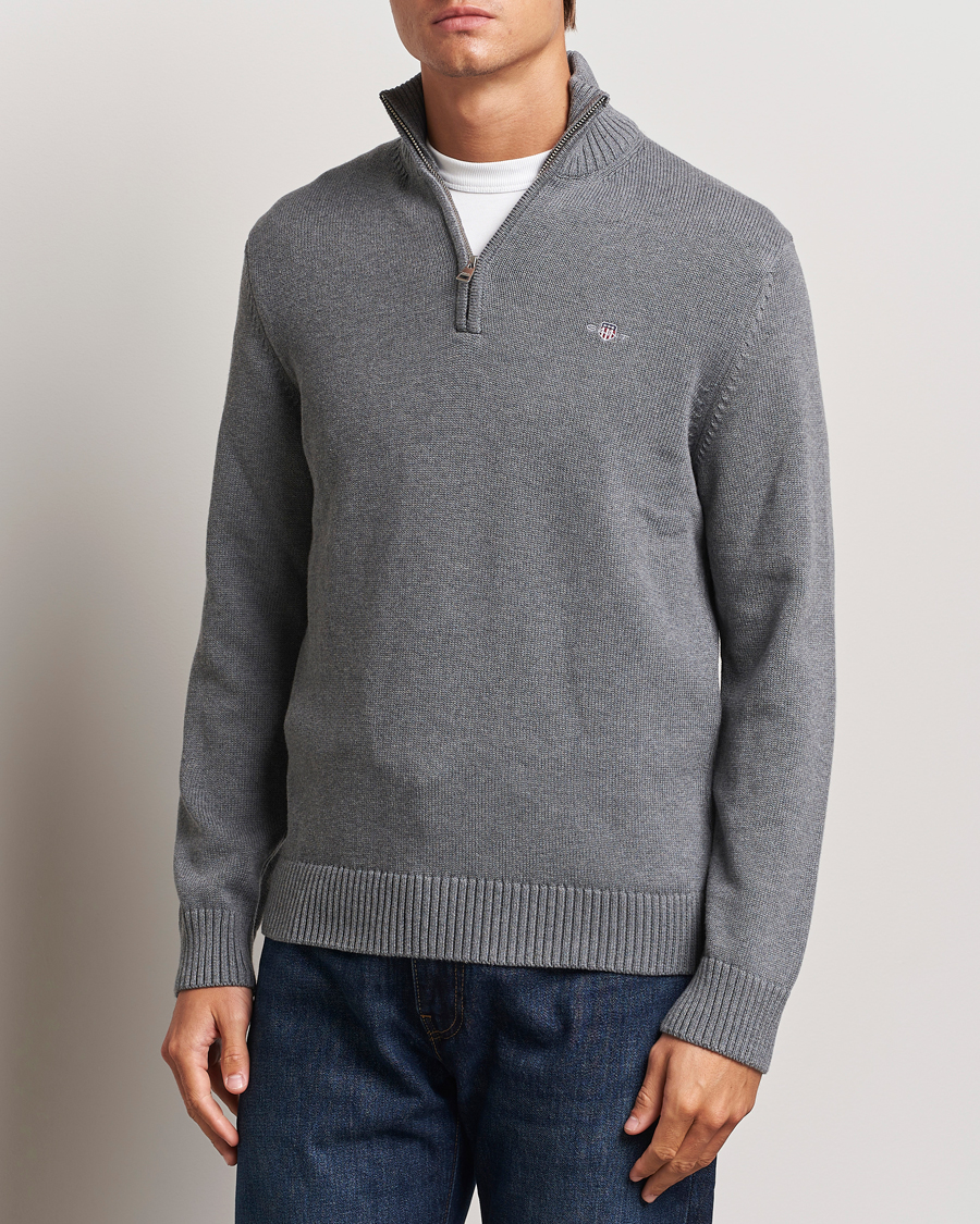 Heren |  | GANT | Cotton Half Zip Dark Grey Melange