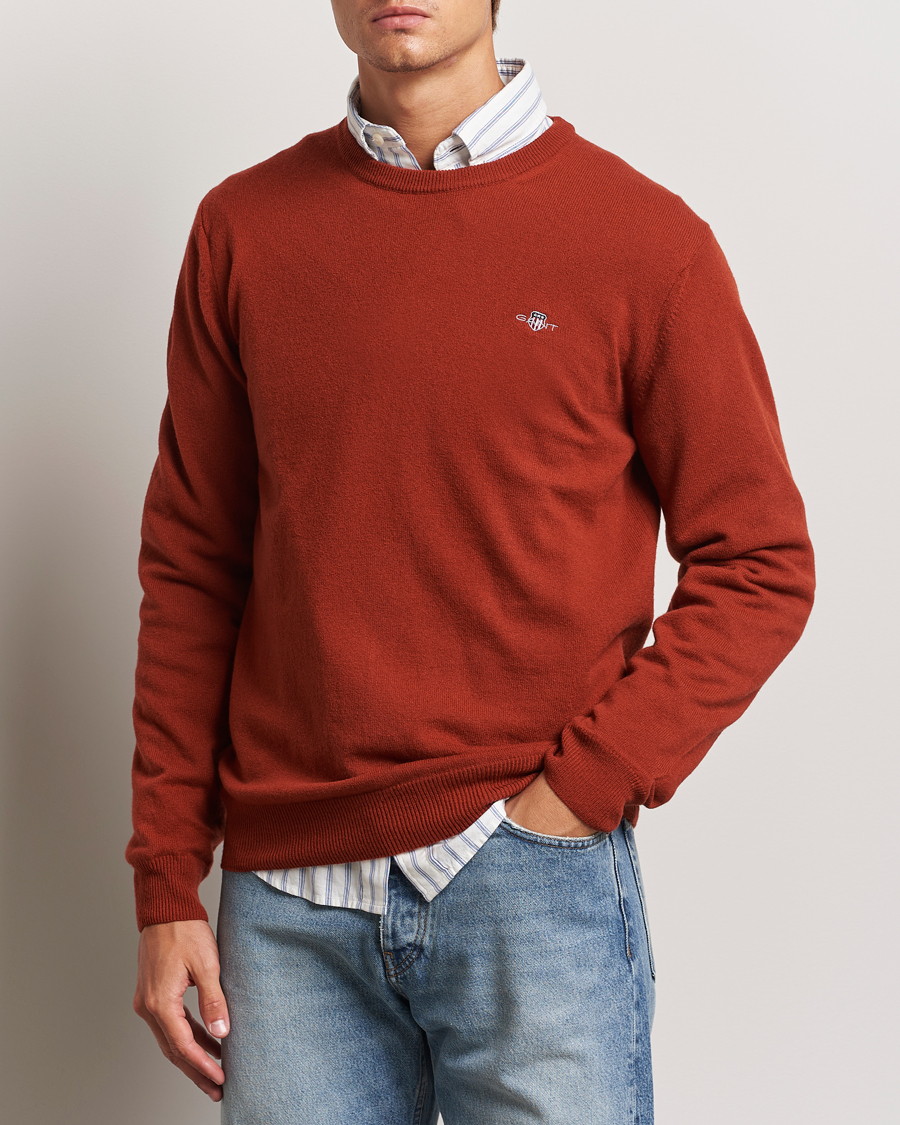 Heren | Business & Beyond - Casual | GANT | Lambswool Crew Neck Pullover Iron Red