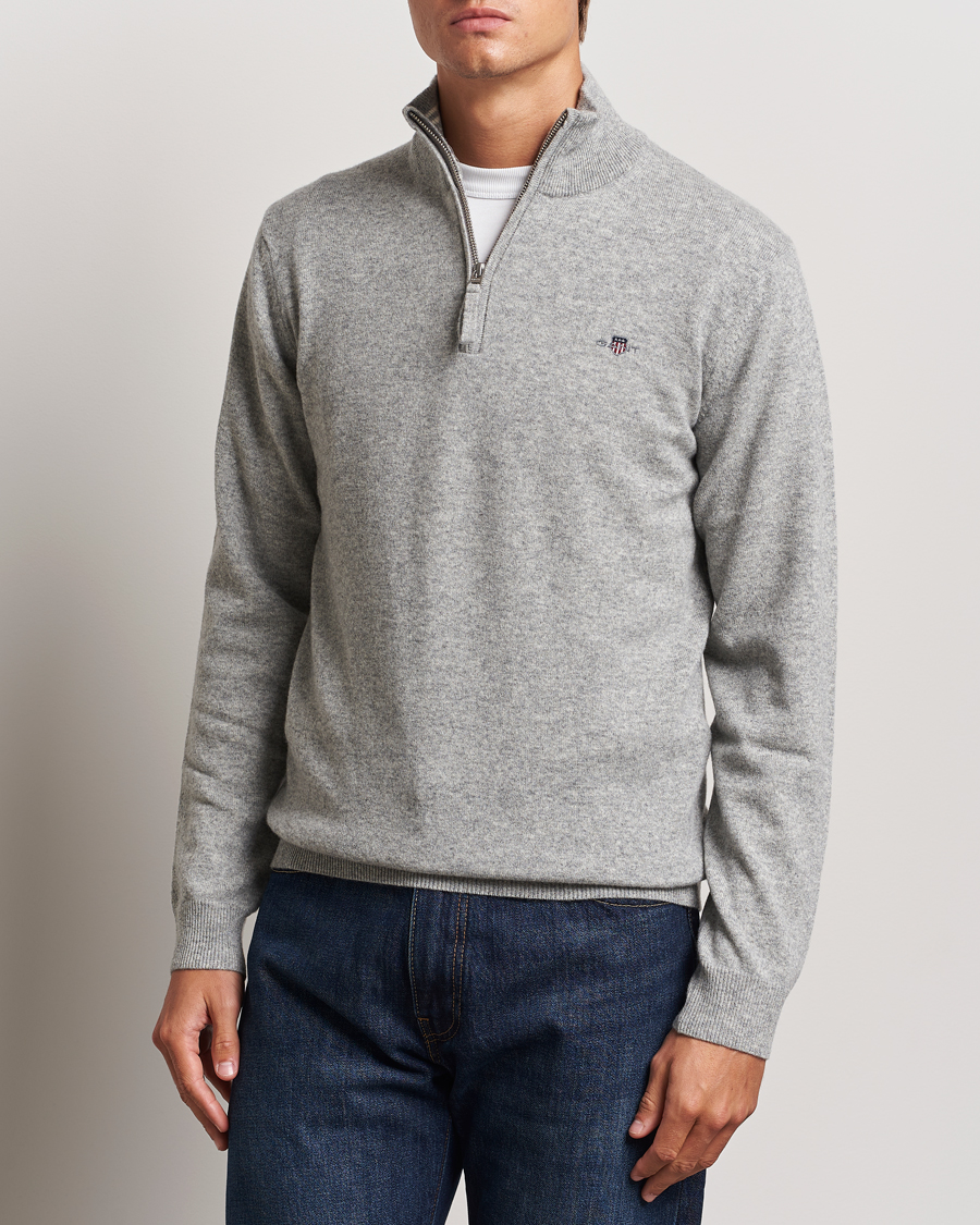 Heren |  | GANT | Lamsbwool Half Zip Grey Melange