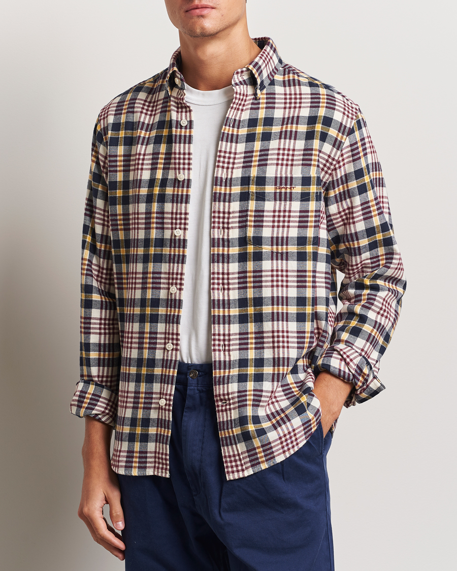 Heren |  | GANT | Regular Flannel Plaid Shirt Cream